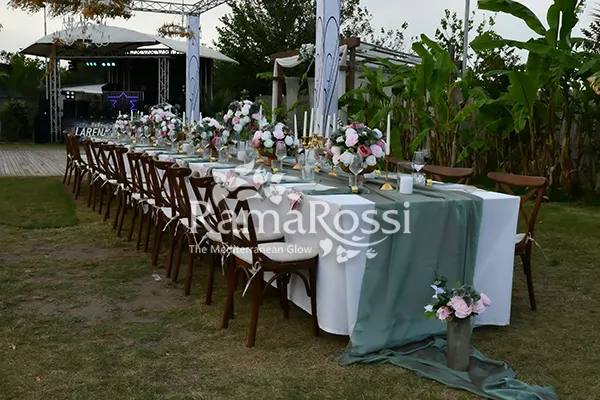 Larena beach Antalya green area with a banquet table setup for wedding