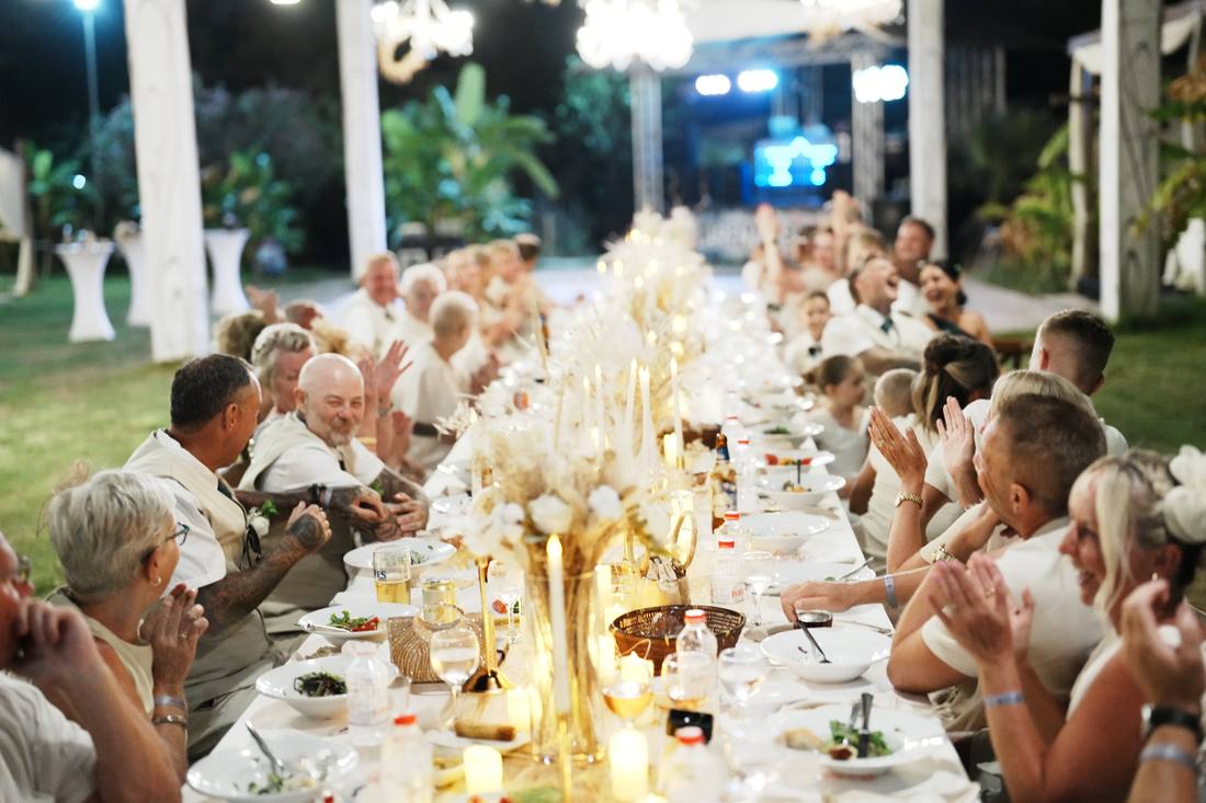 Guests celebrating at the wedding dinner