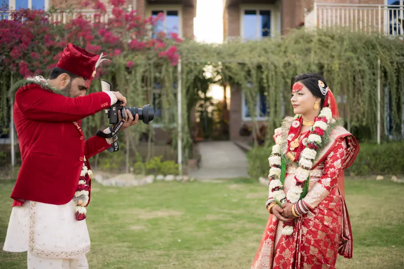 Detailed shot of wedding photography equipment and setup, illustrating the factors that influence destination wedding photographer cost.