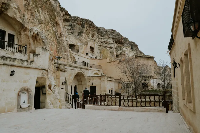 An elegant wedding setup in Uçhisar, highlighting the stunning backdrop and venue options for couples considering Uçhisar vs Göreme vs Ürgüp wedding locations.