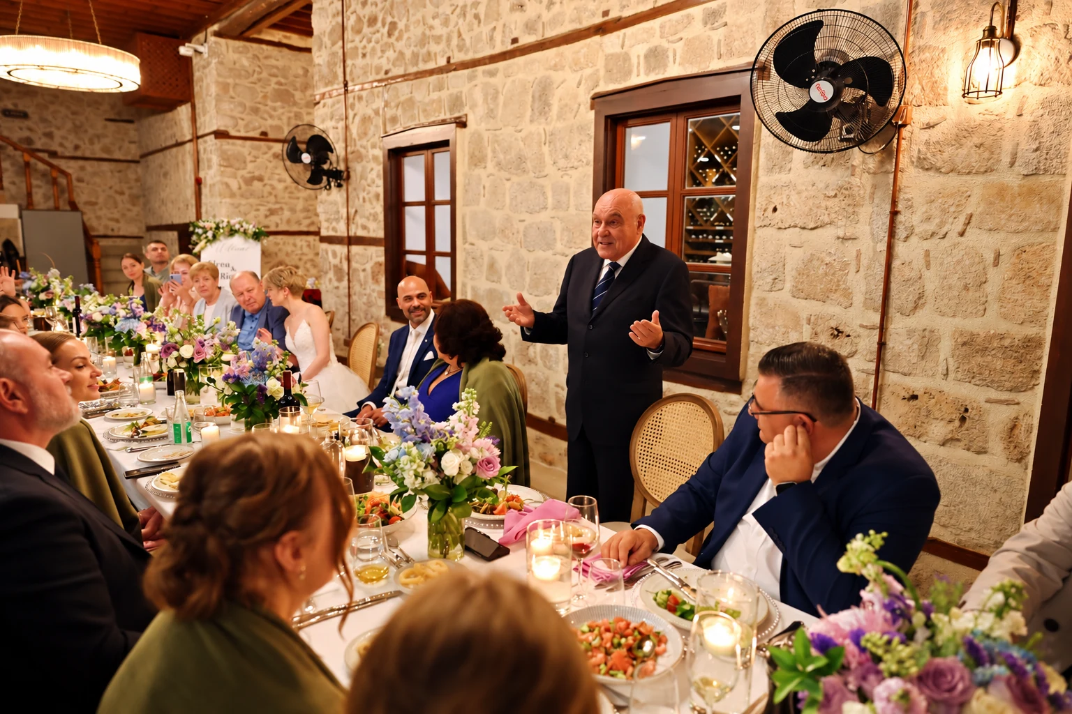 Wedding guest delivering a speech during a reception in Antalya.